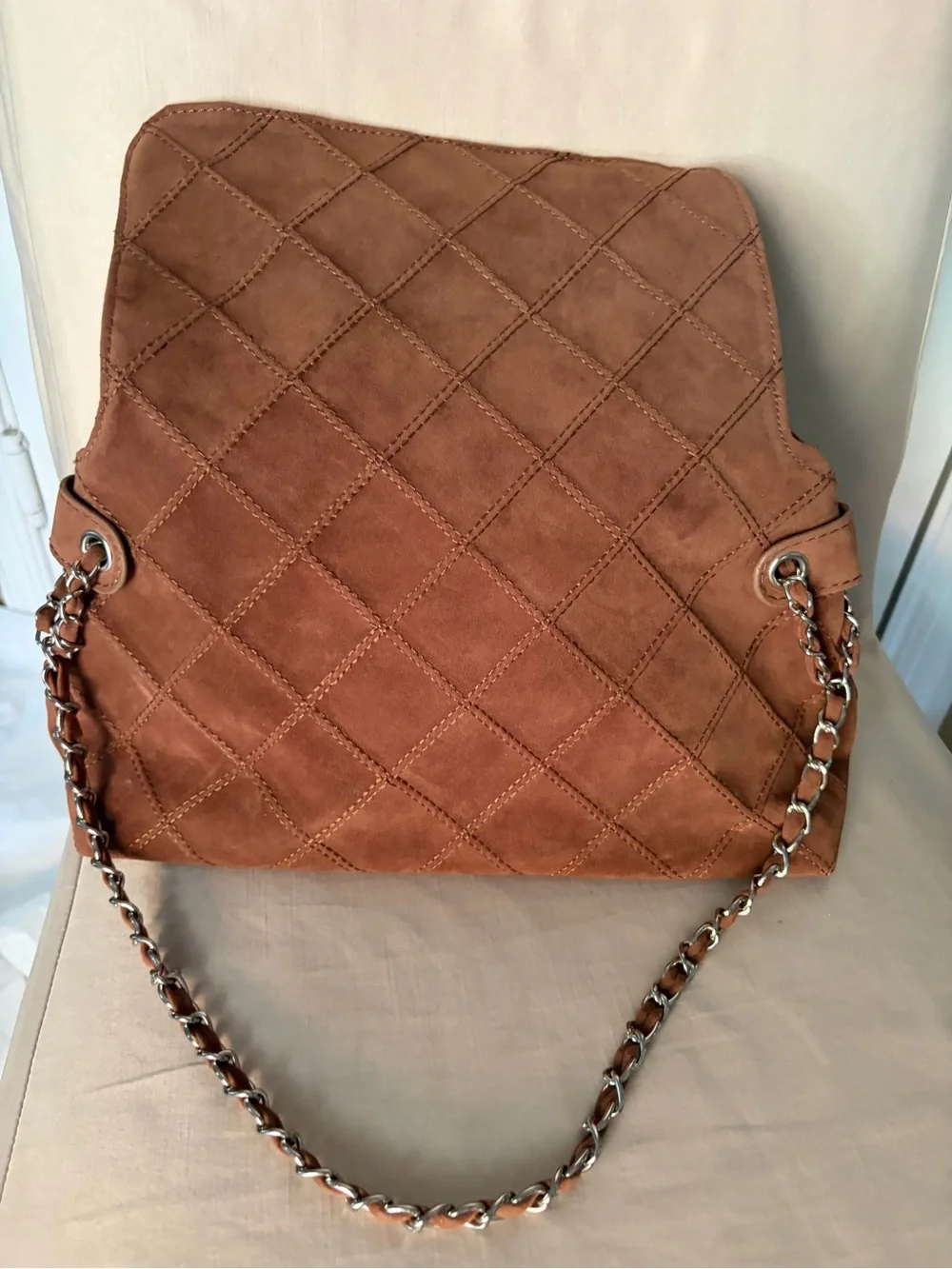 ✨ New Chestnut Brown Quilted Suede Shoulder Bag | Chain Strap | Never Used ✨
